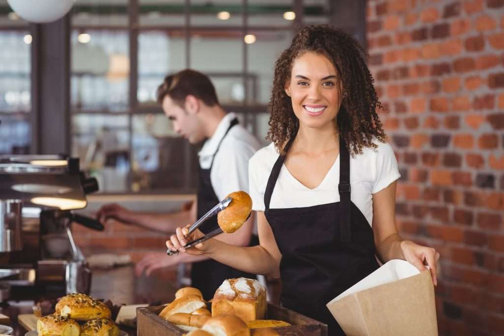 QSR women bread roll paper bag